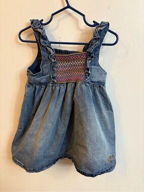 Souris mini Denim Girls Romper with Pink Smocked Chest 2/3 years
